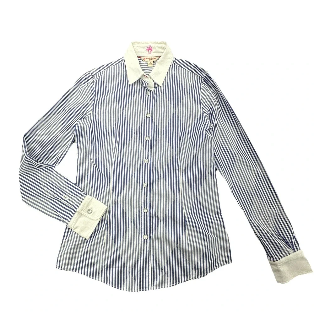 Brooks Brothers Red Fleece Womens 0 Blue White Stripe Button Down Cotton Shirt - Picture 1 of 8